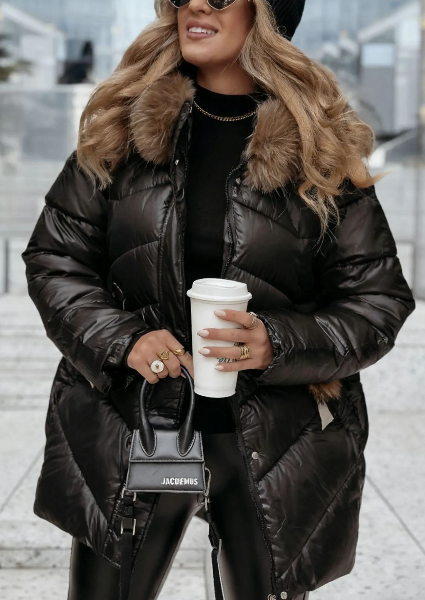 Black Quilted Fur Jacket