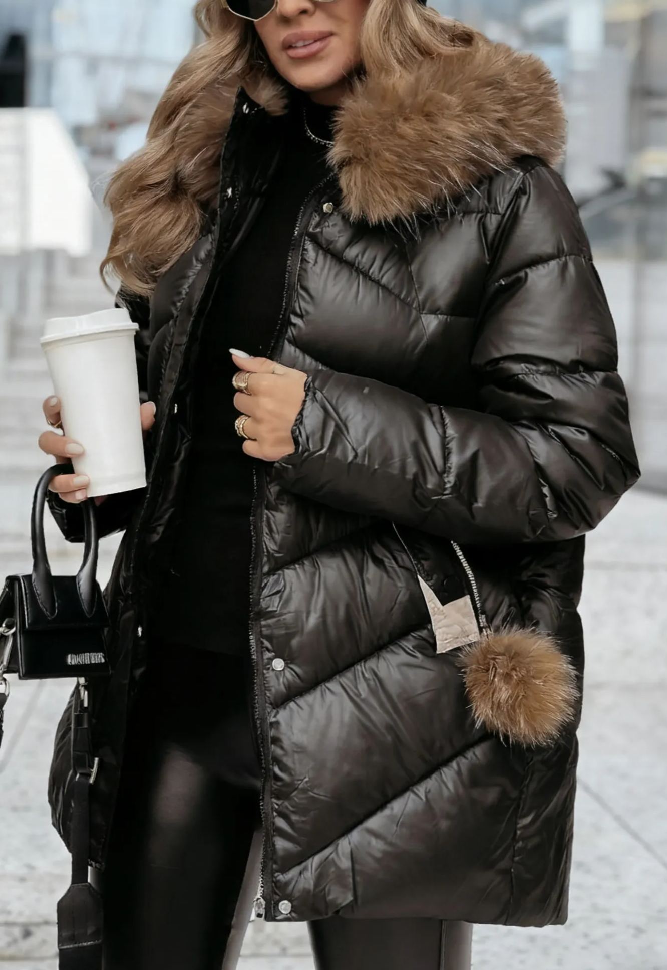 Black Quilted Fur Jacket