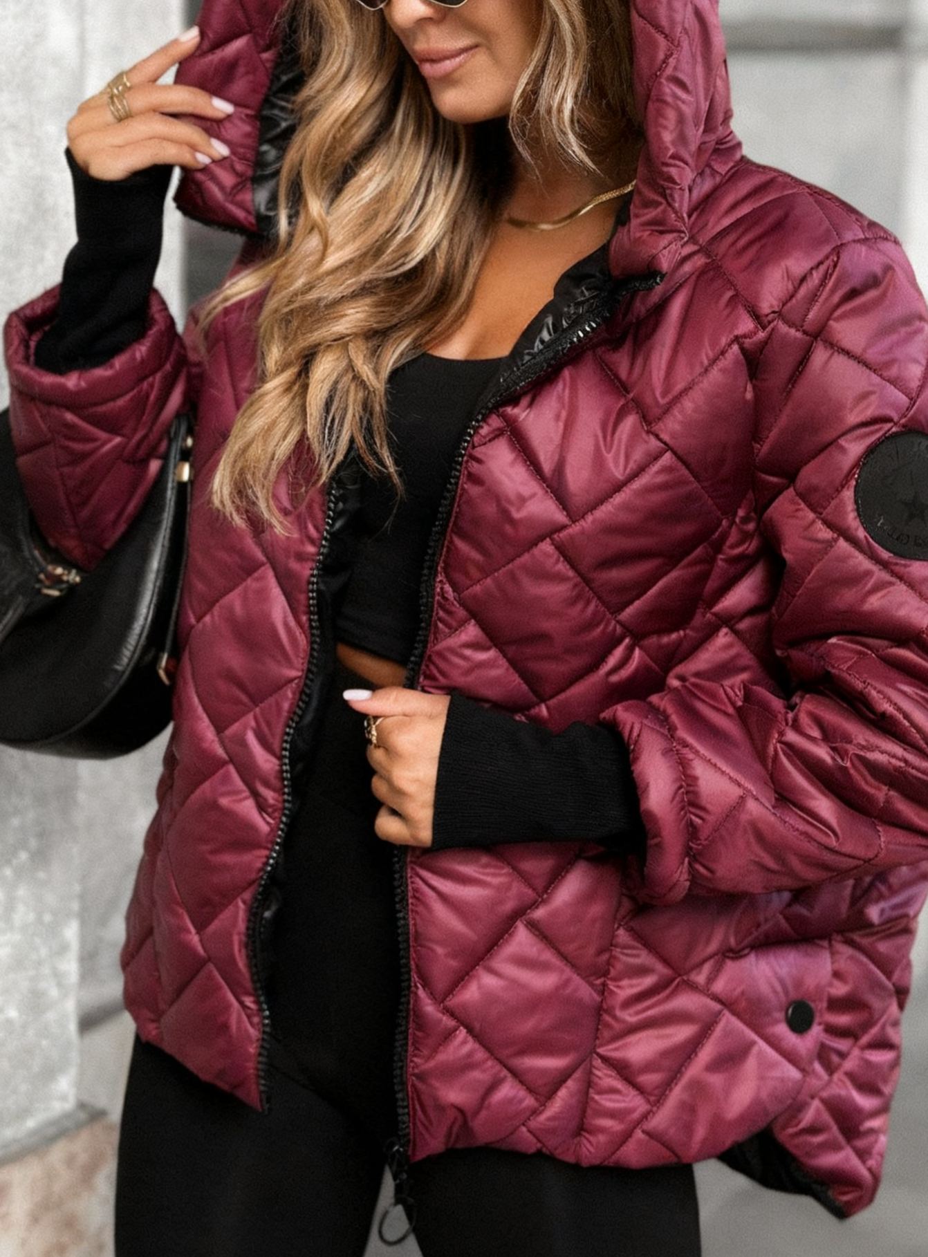 Burgundy Quilted Hooded Jacket