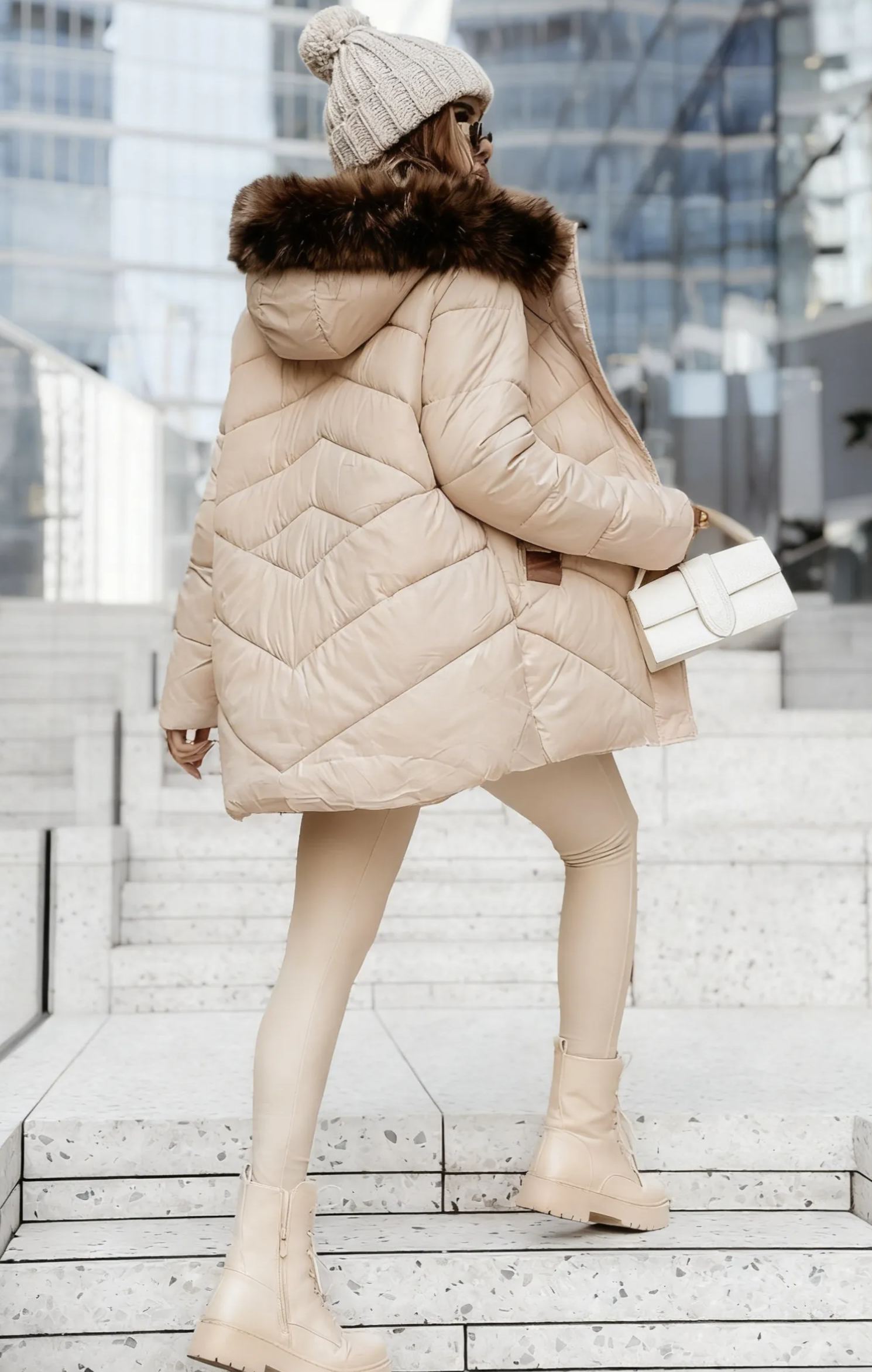 Black Quilted Fur Jacket