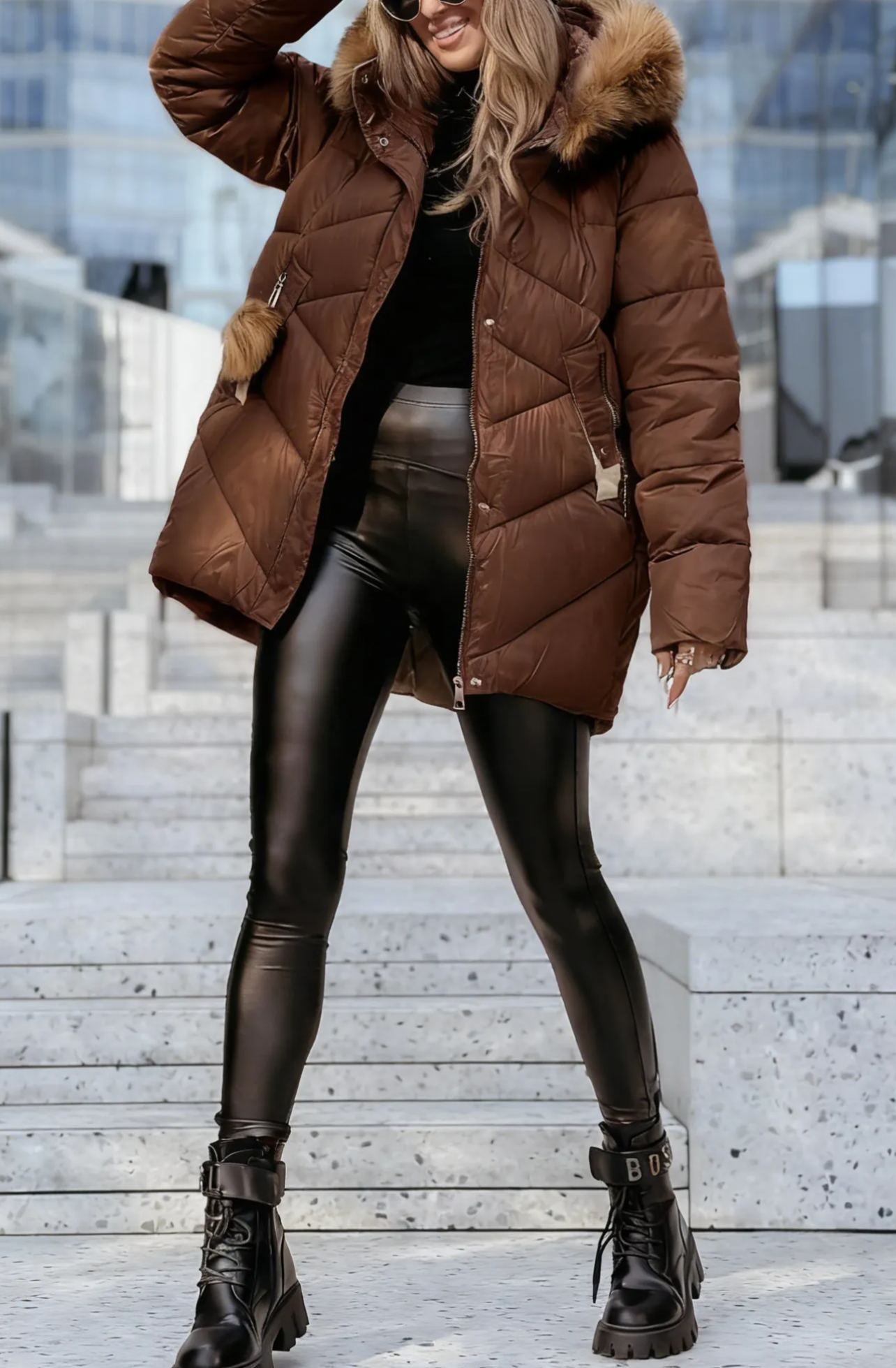 Black Quilted Fur Jacket