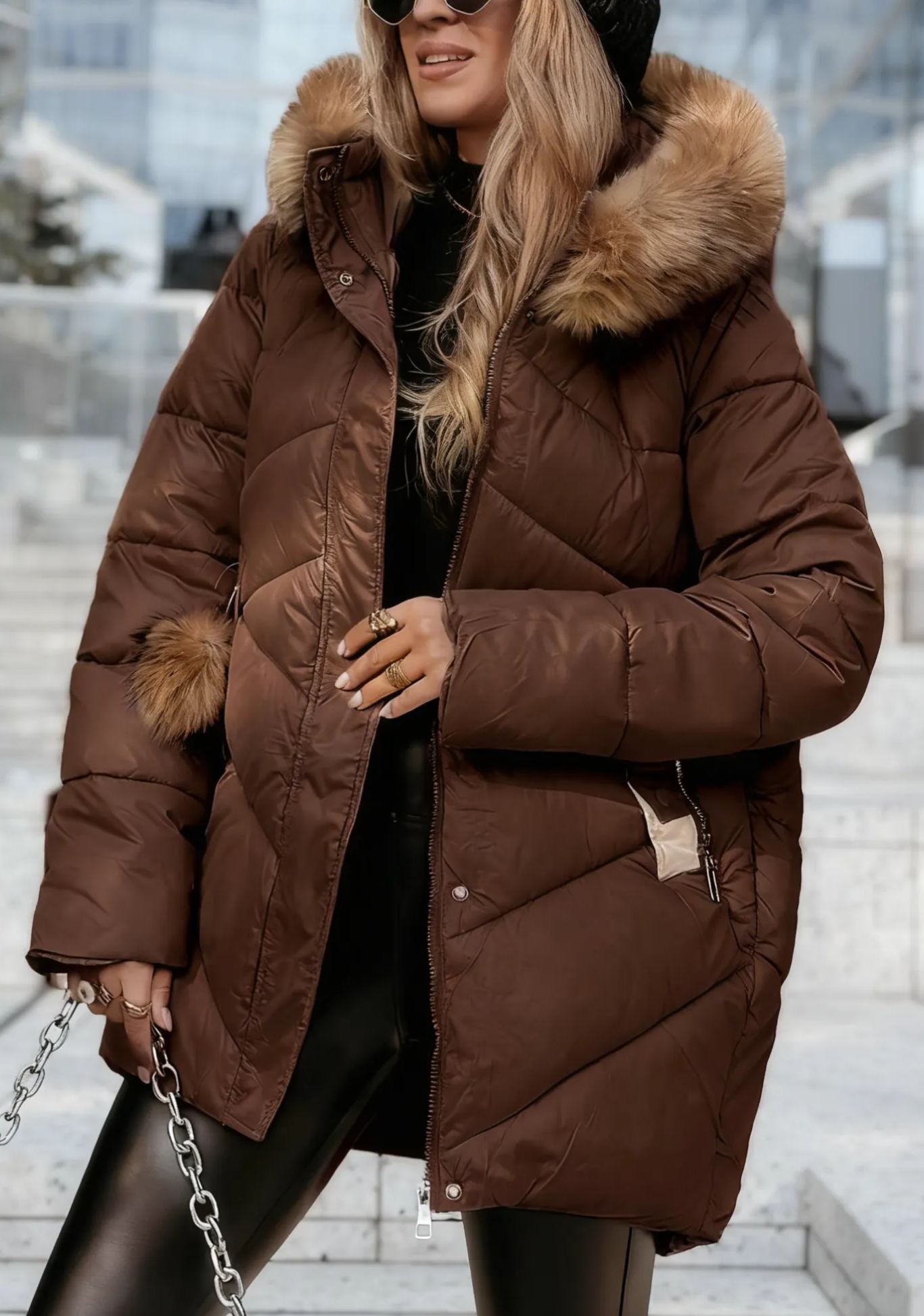 Black Quilted Fur Jacket