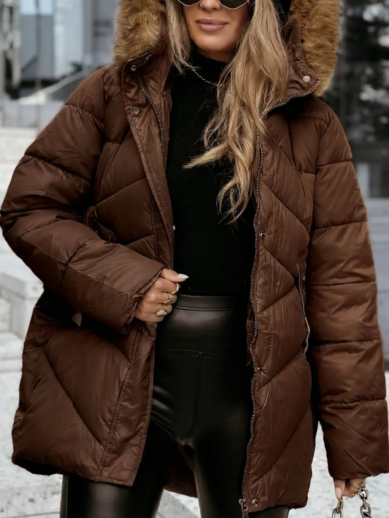 Black Quilted Fur Jacket