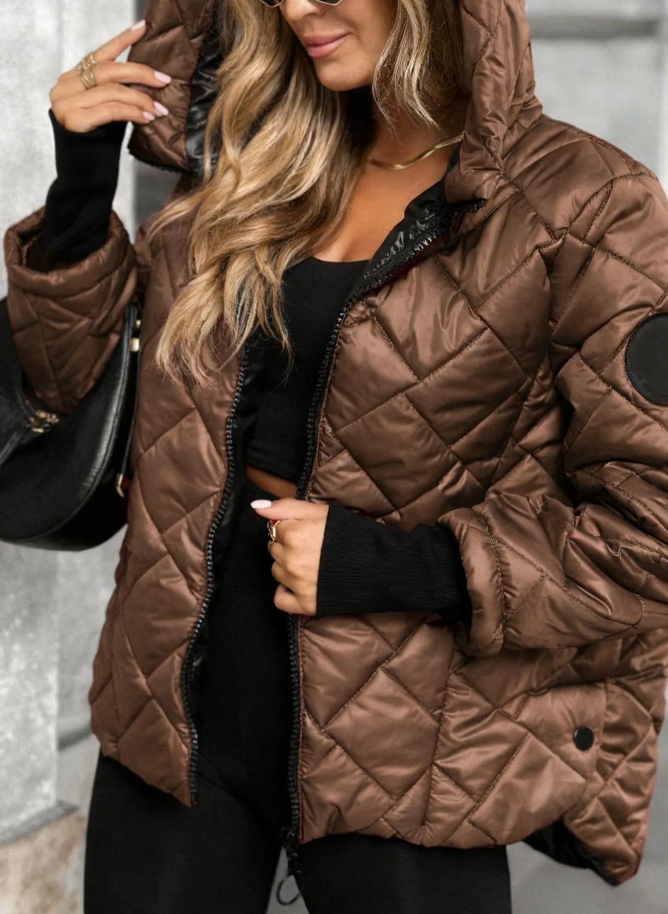 Burgundy Quilted Hooded Jacket