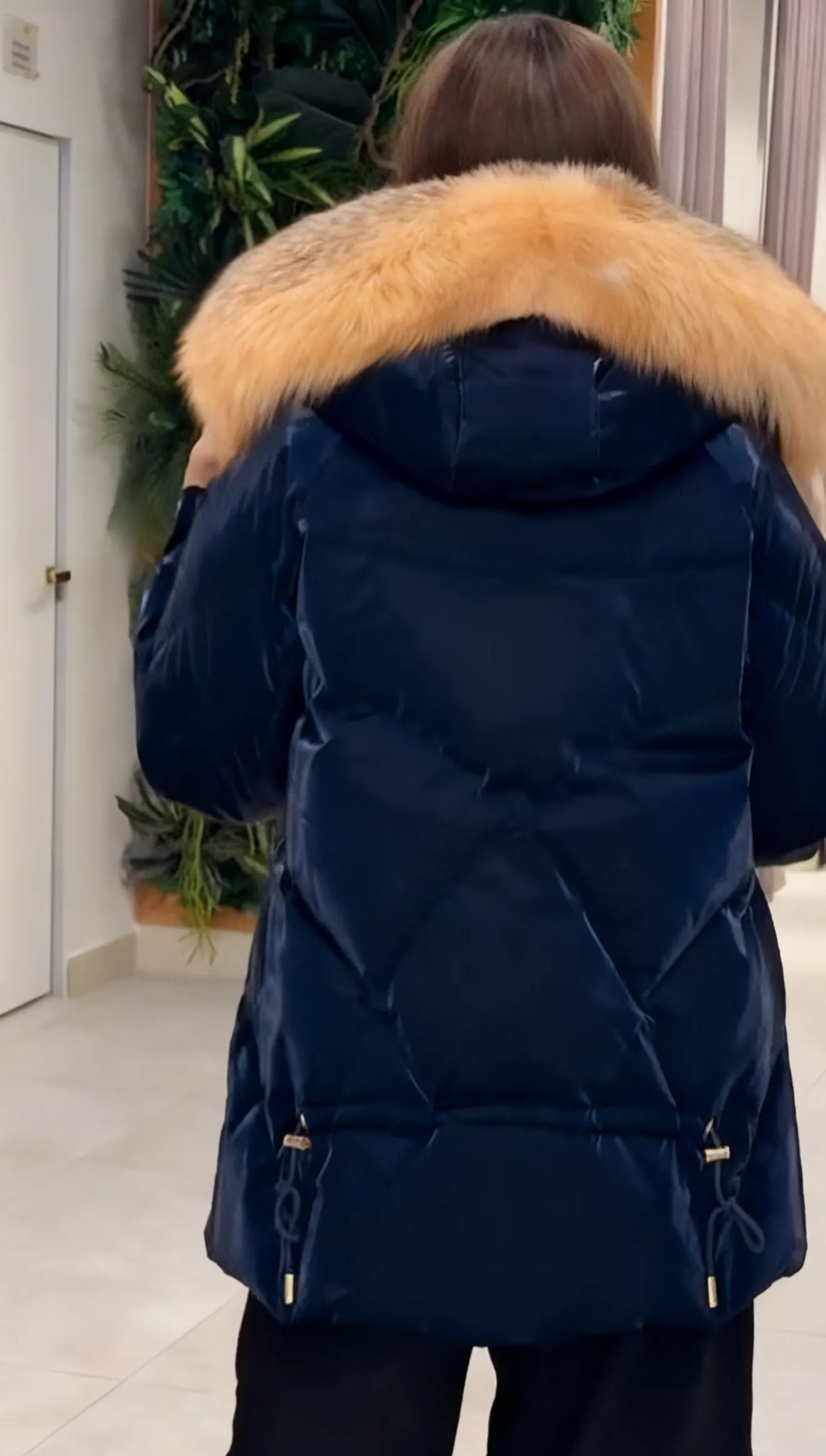 Faux Fur-Trimmed Velvet Hooded Down Jacket