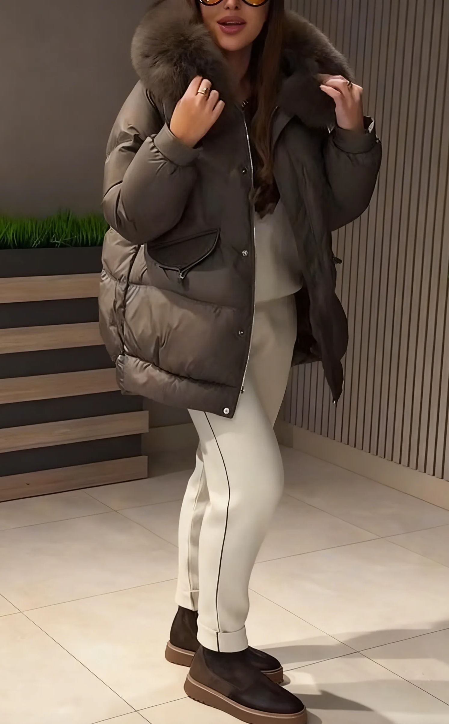 Hooded Puffer Jacket with Fur Trim