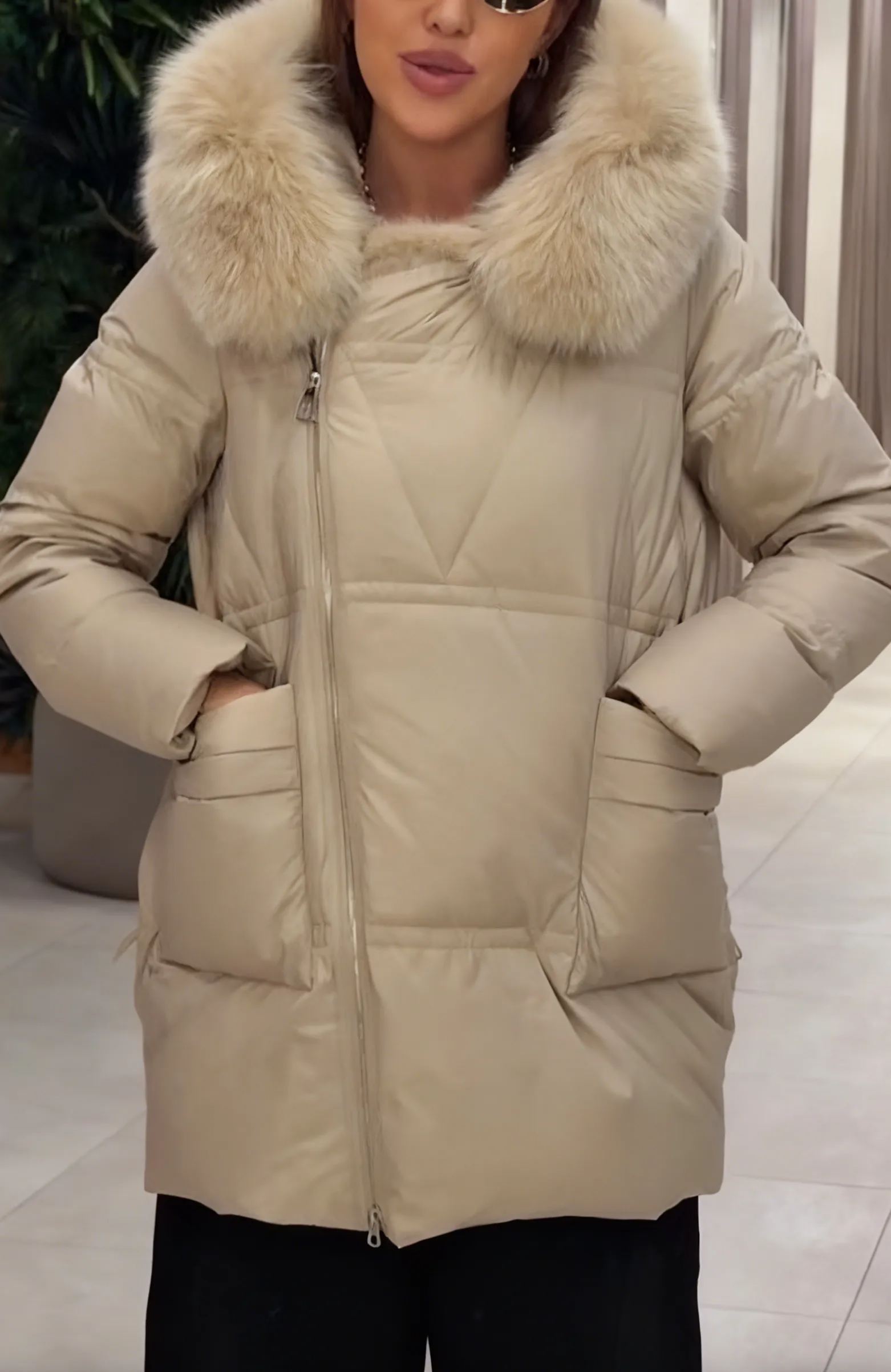 Fur-Trimmed Diamond-Quilted Puffer Coat