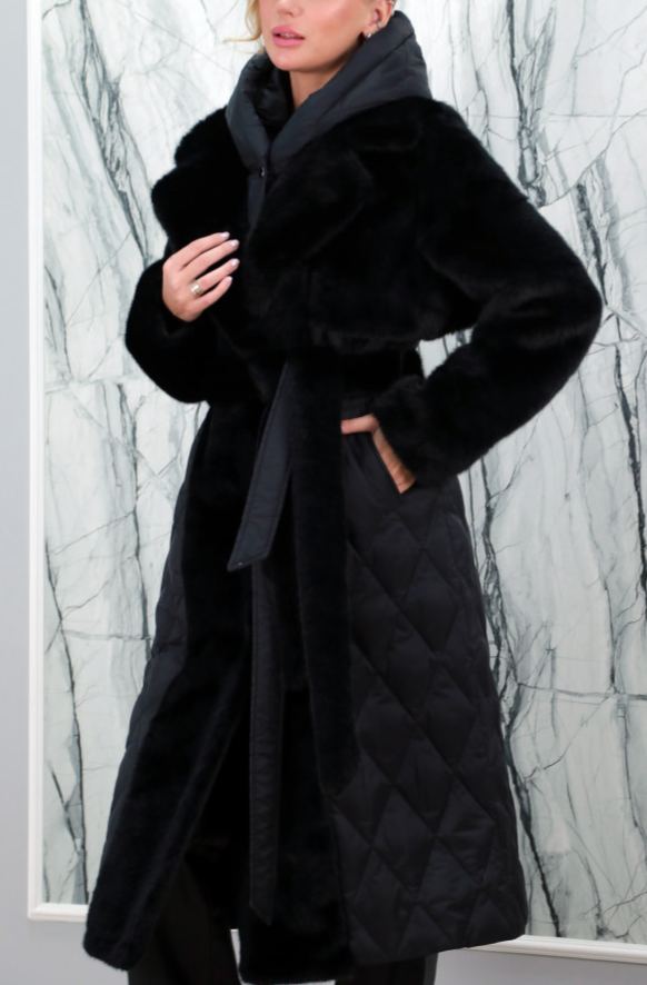 Long faux fur and down jacket combo coat