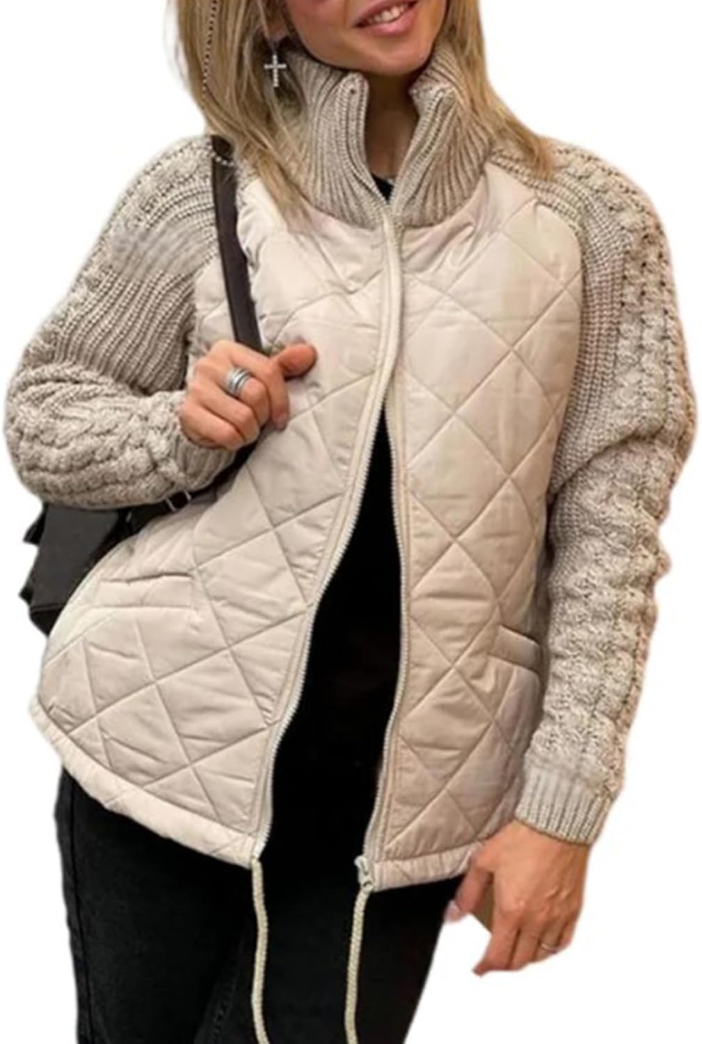 Knit Patchwork Puffer Jacket