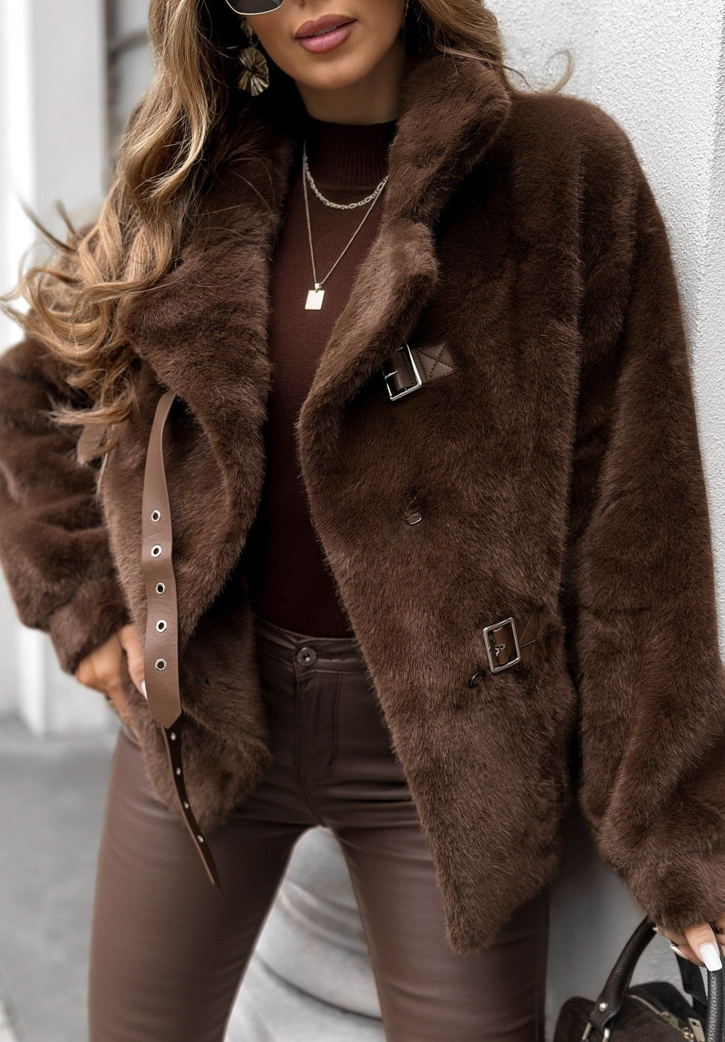 Buckle - Accented Faux Fur Jacket