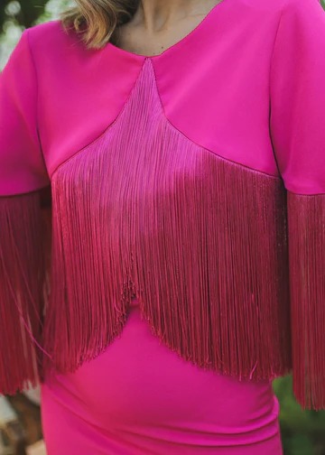 Fringe Cape - Sleeve Midi Dress