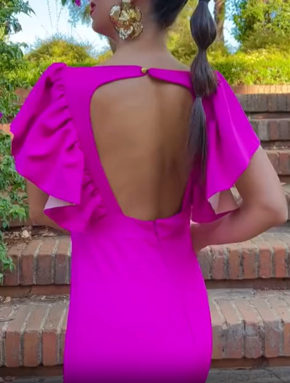 Ruffle V-Neck Midi Dress with Cutout Back