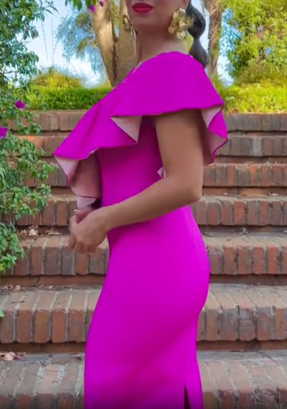 Ruffle V-Neck Midi Dress with Cutout Back