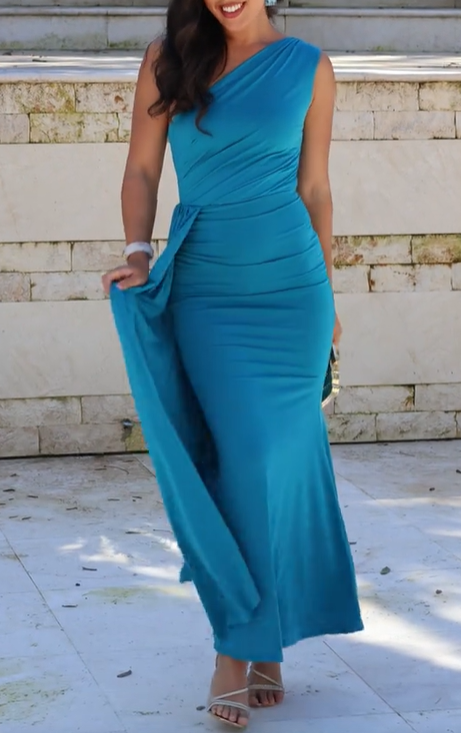 Draped One-Shoulder Evening Gown