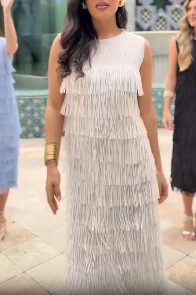 Multi-layered tasseled sleeveless dress
