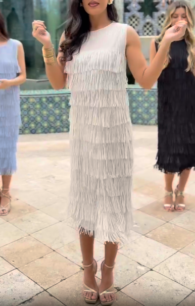 Multi-layered tasseled sleeveless dress