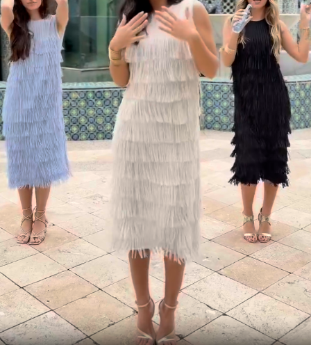 Multi-layered tasseled sleeveless dress