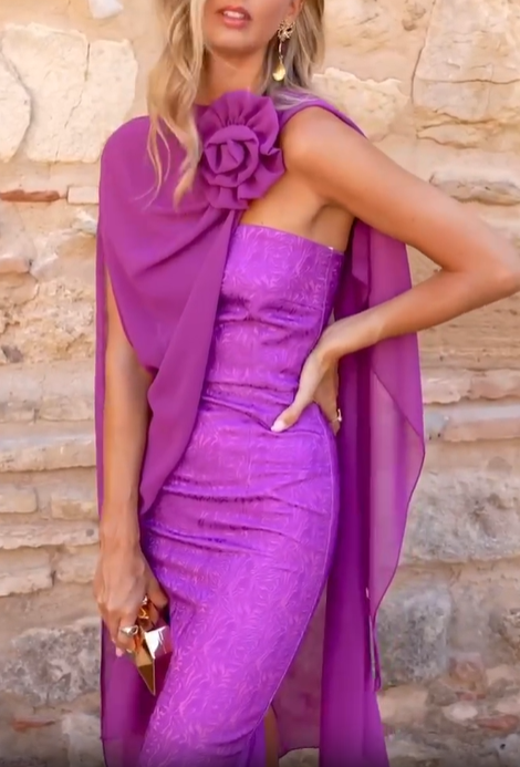 Purple floral cape dress