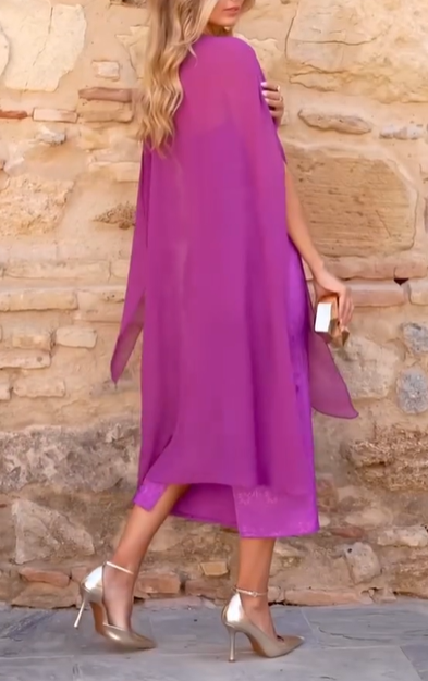 Purple floral cape dress