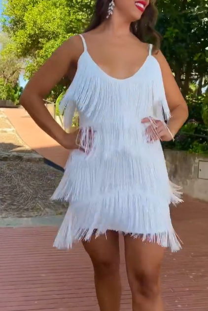 White Fringe Mini Cocktail Dress