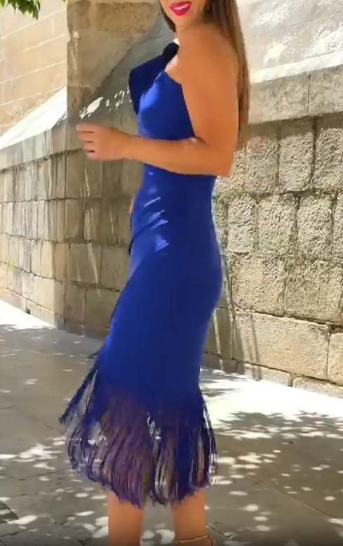 Klein One-Shoulder Bow Fringe Skirt