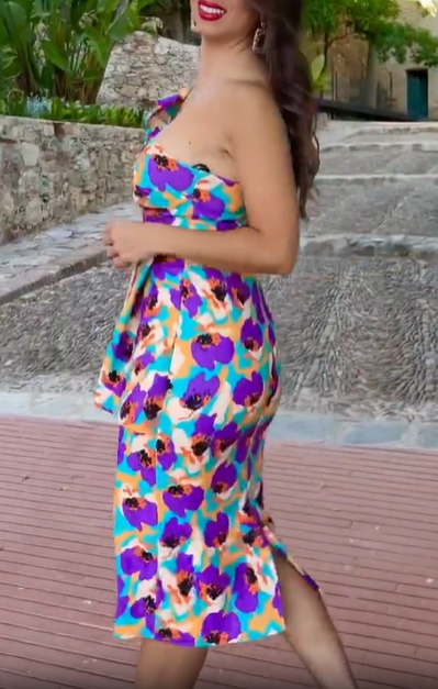 One-Shoulder Bow Print Dress