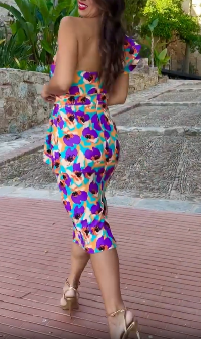 One-Shoulder Bow Print Dress