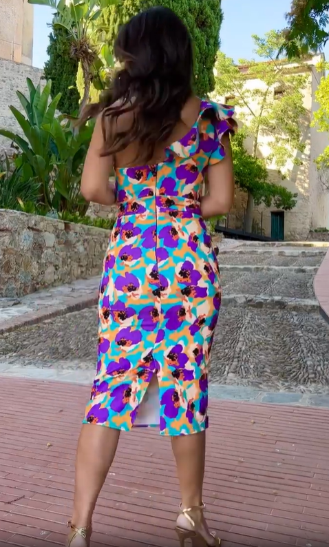 One-Shoulder Bow Print Dress