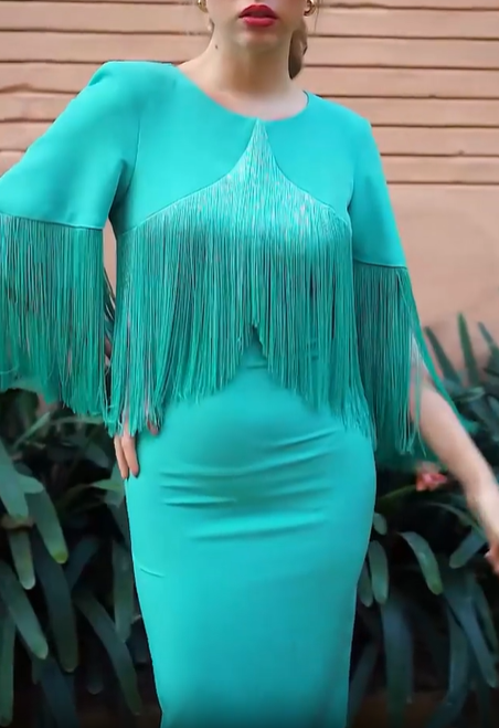 Fringe Cape - Sleeve Midi Dress