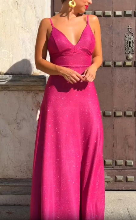 Glittering Deep V Maxi Dress