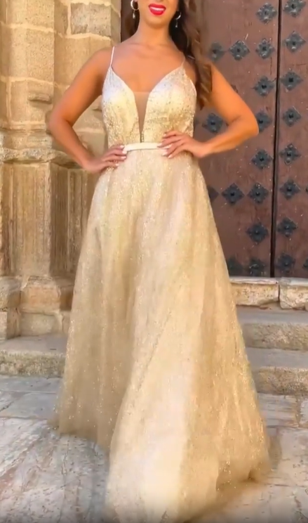 Glittering Lace Deep V Gown