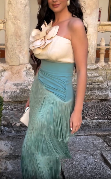 One - Shoulder Fringe Midi Dress