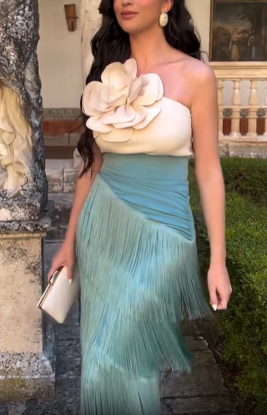 One - Shoulder Fringe Midi Dress