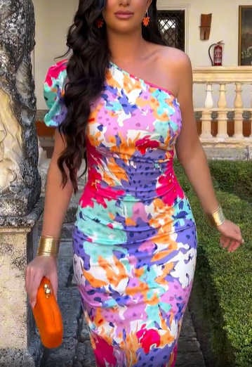 One Shoulder Floral Dress