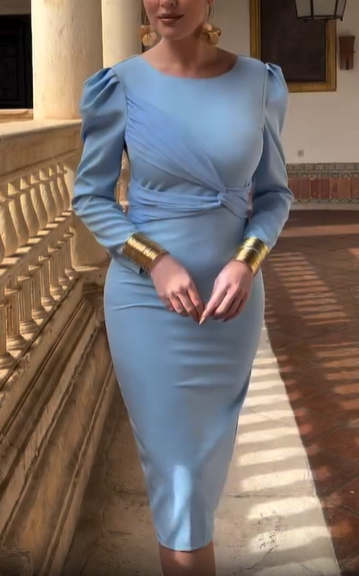 Puff Long Sleeve Cutout Back Dress