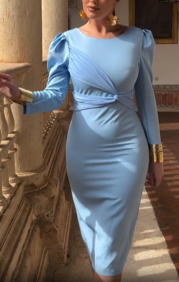 Puff Long Sleeve Cutout Back Dress