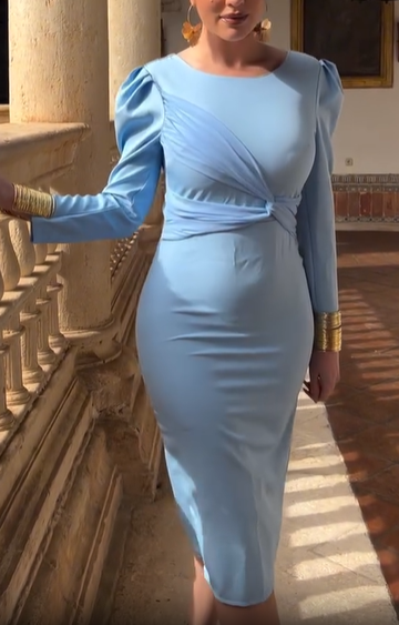 Puff Long Sleeve Cutout Back Dress