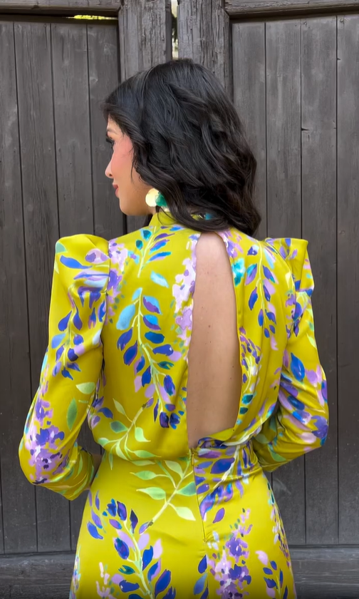 Floral Print Open - Back Midi Dress