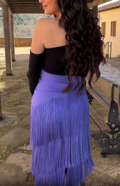 One-Shoulder Floral Fringe Skirt Set