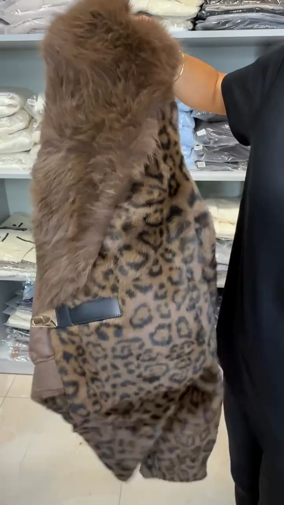 Leopard Print Faux Fur Coat with Large Collar