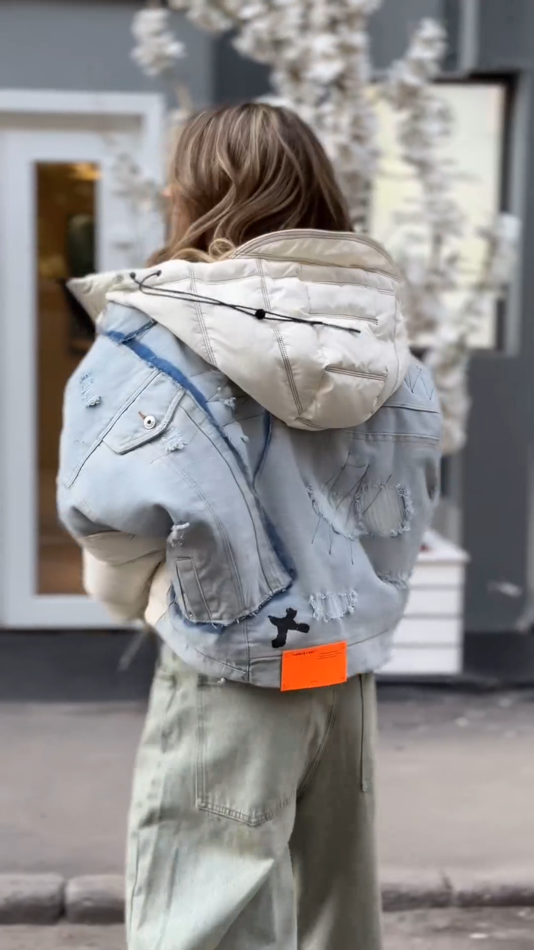 Denim - Paneled Hooded Jacket with Distressed Details