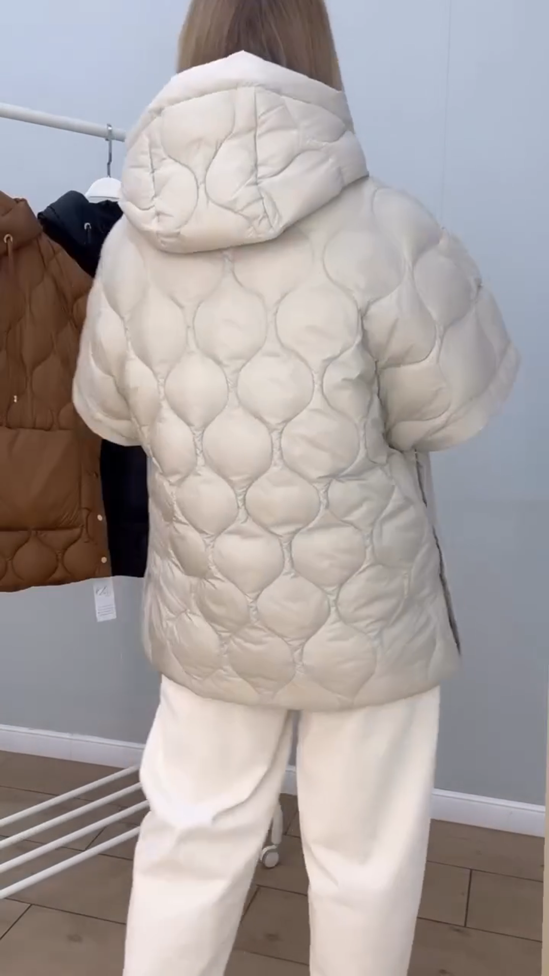 Elegant Beige Oversized Down Coat