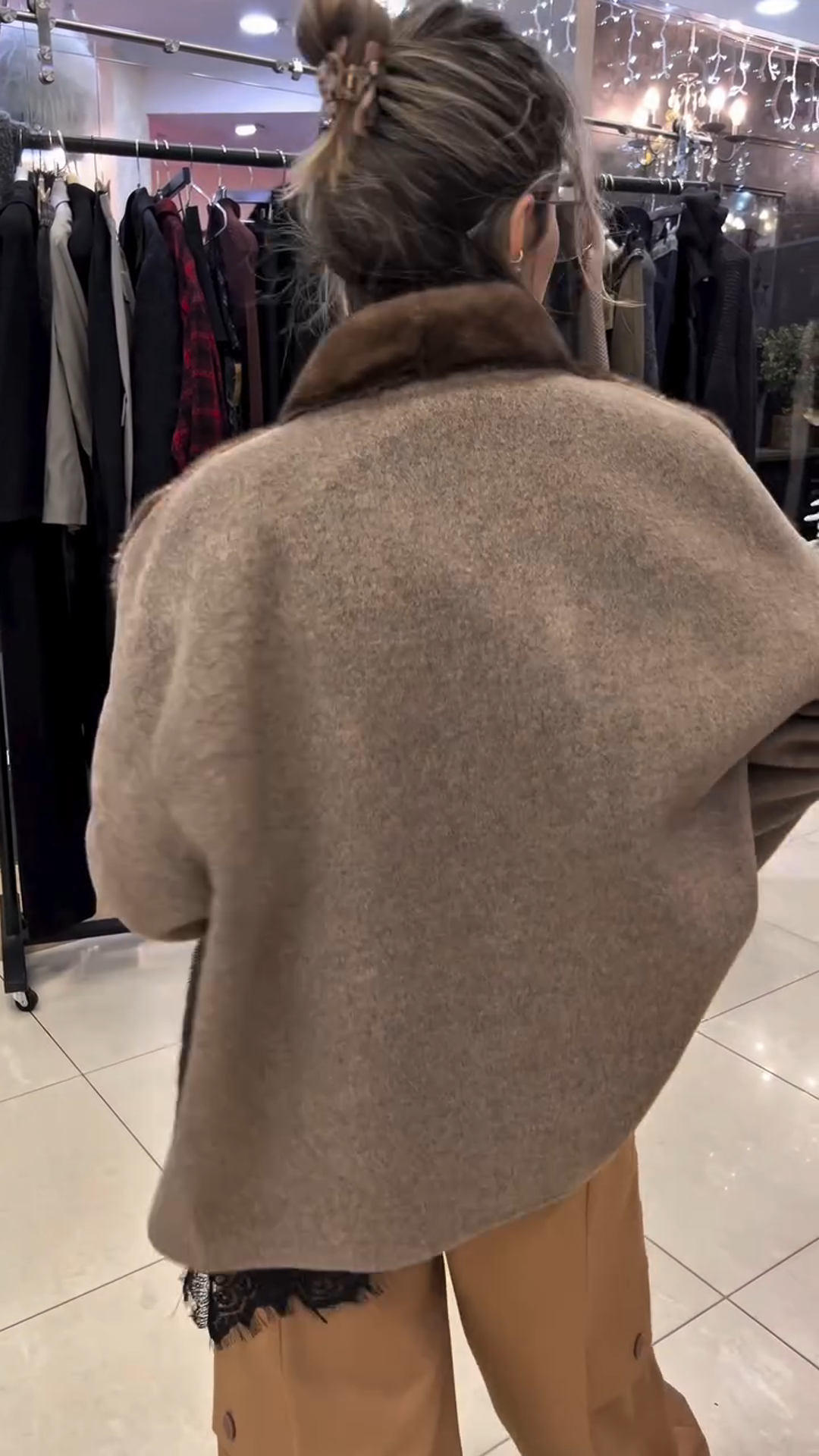 Elegant Brown Contrast-Panel Faux Fur Outerwear