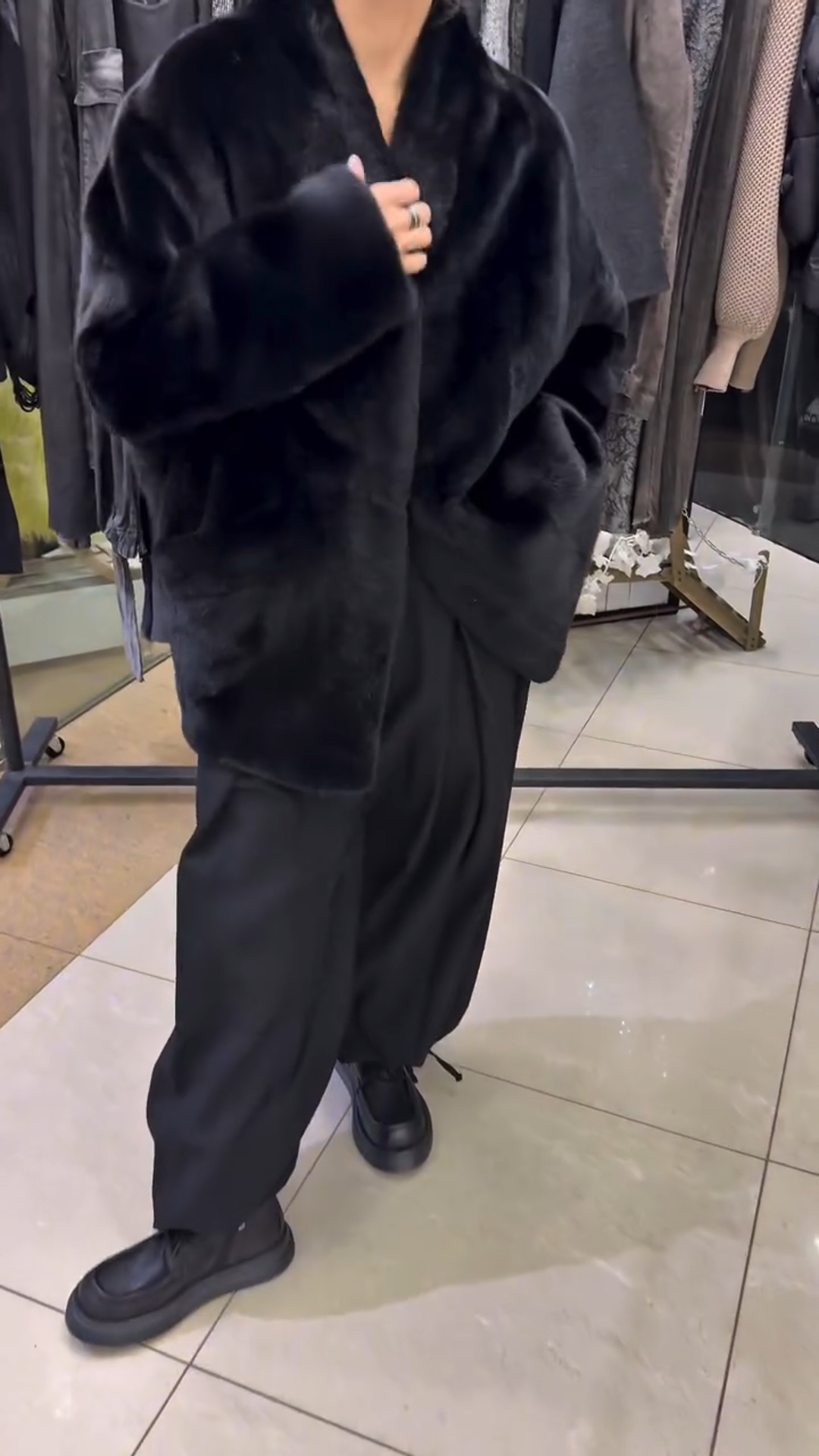 Black Oversized Faux Fur Coat