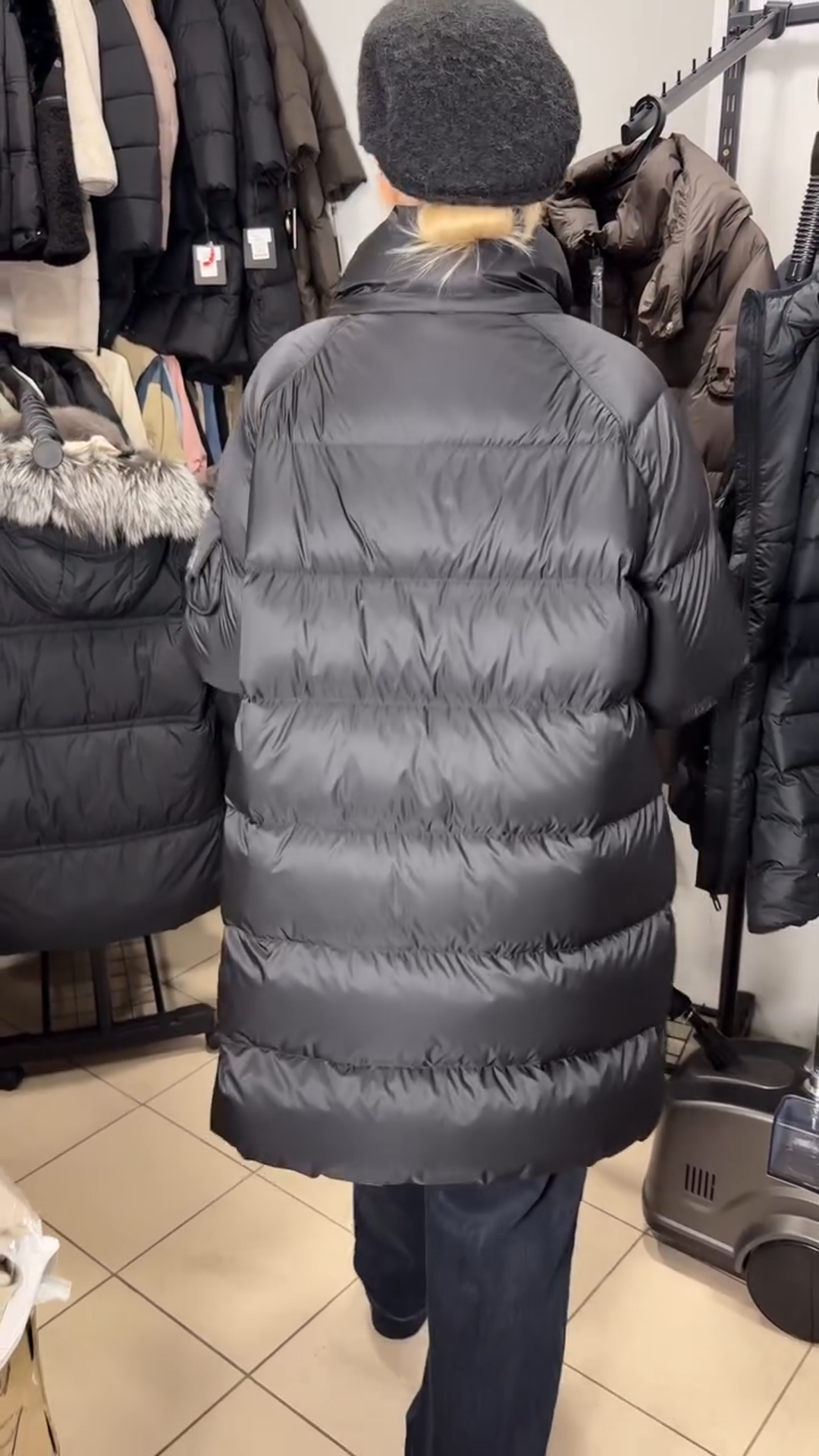 Long Puffer Coat with Stand Collar