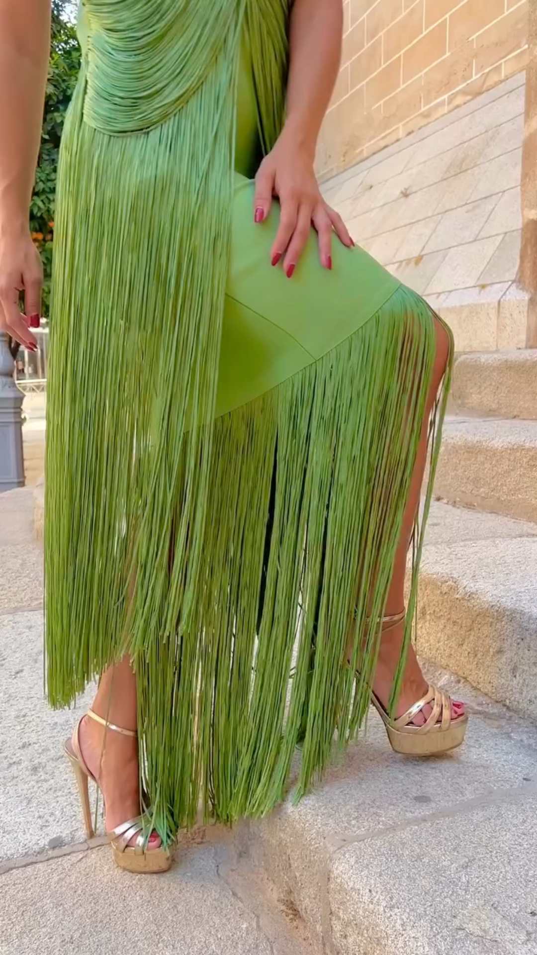 Halter Neck Maxi Dress with All-Over Fringe Detail