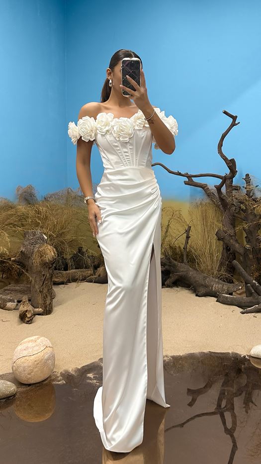 Rope Strap Back Detail Satin Evening Dress
