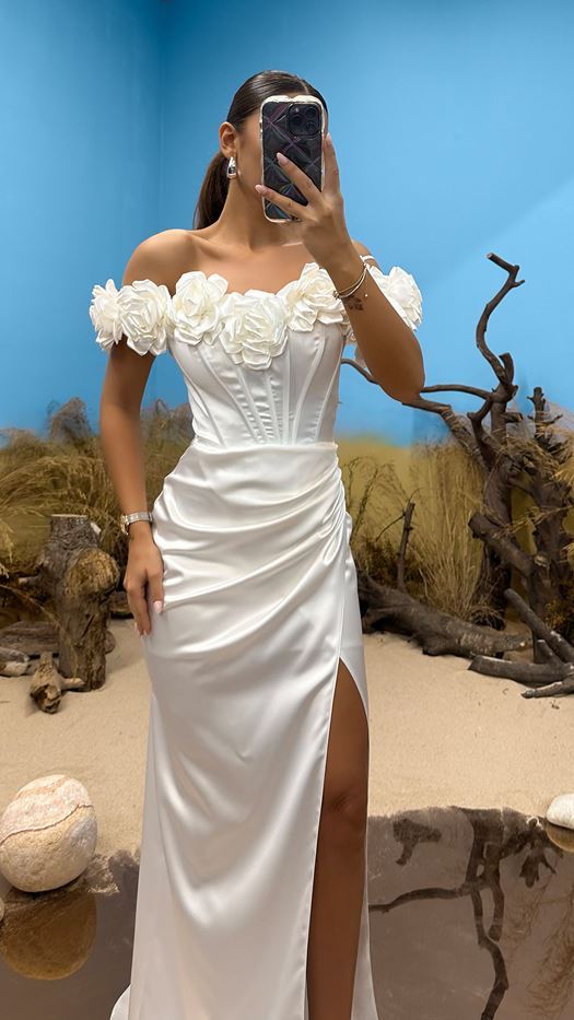 Rope Strap Back Detail Satin Evening Dress