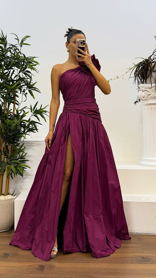 One-Shoulder Draped Evening Dress