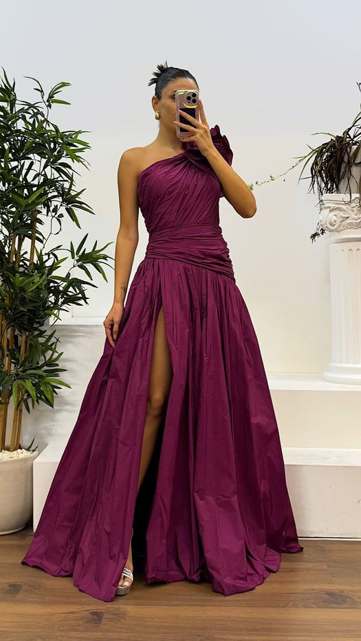 One-Shoulder Draped Evening Dress